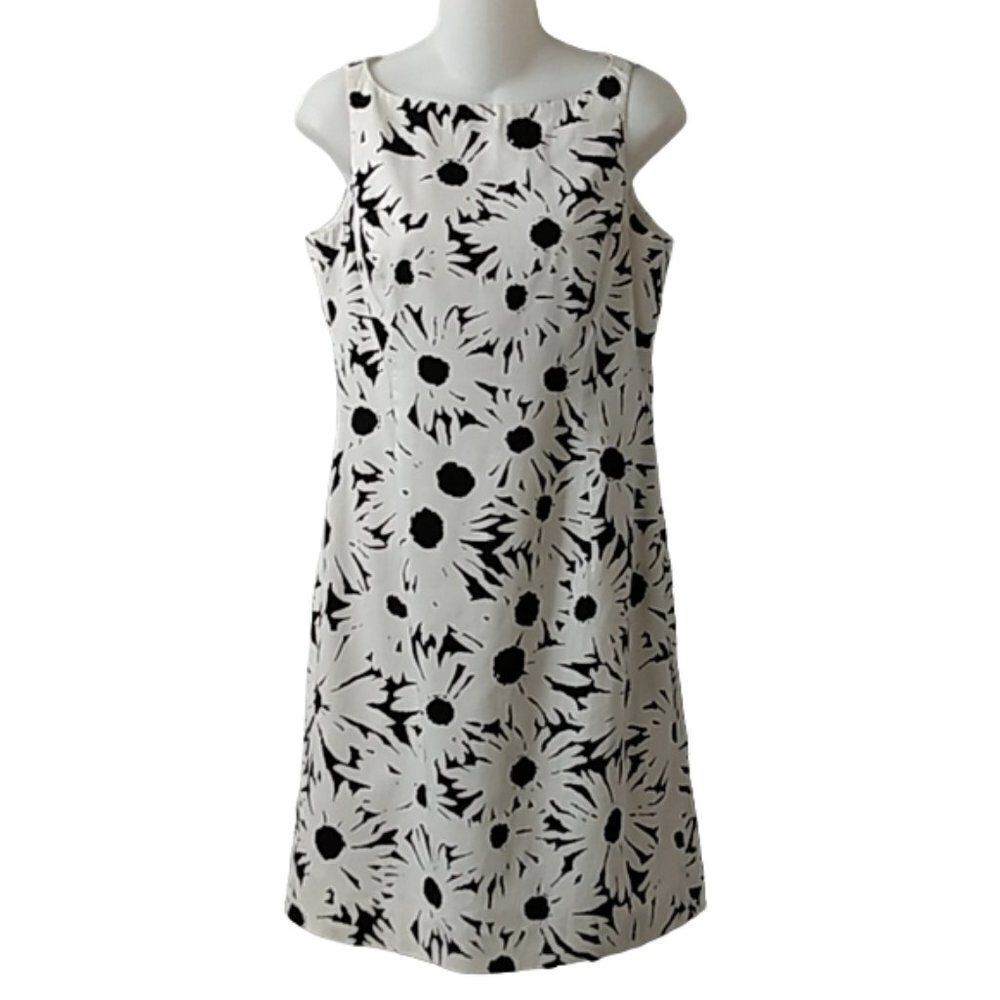 Jones New York Black White Floral Sleeveless Shift Dress Size 6